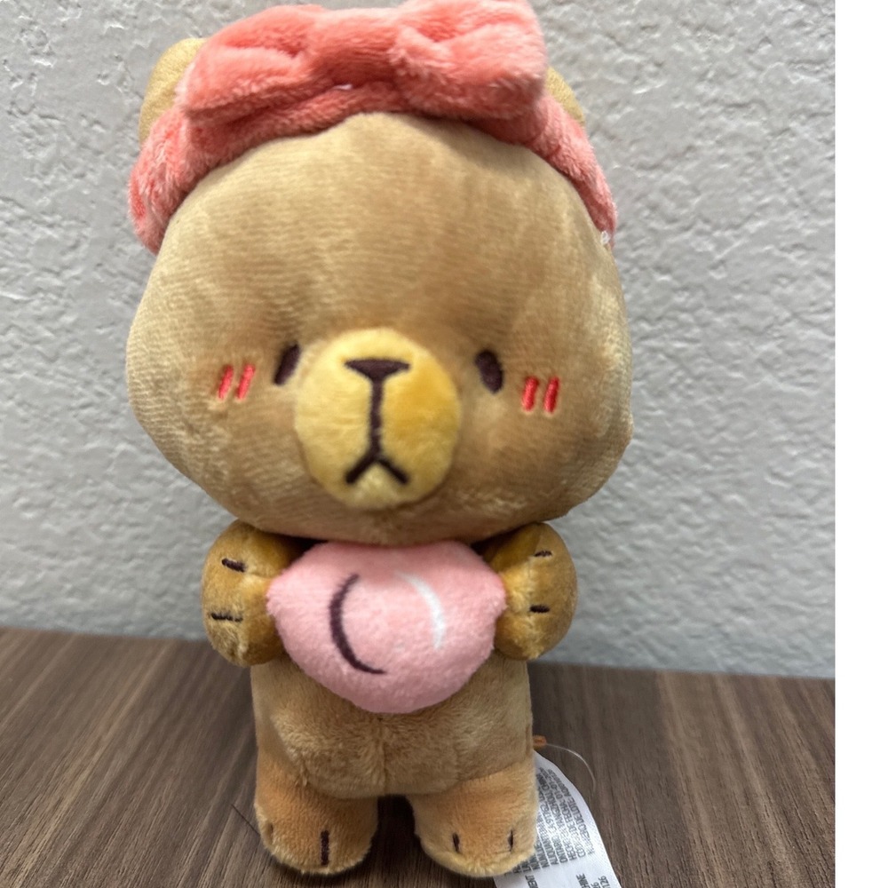 Milk Mocha Bear Plush Peach Heart Spa Headband 5" Small Stuffed Animal Toy AQI